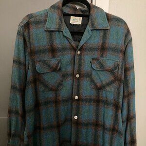 1980s Vintage Plaid Button-Up Shirt, 100% Wool
